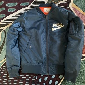 SOLD - Large Navy Blue Big Sam Nike Anarchy Tokyo Swoosh Bomber Jacket